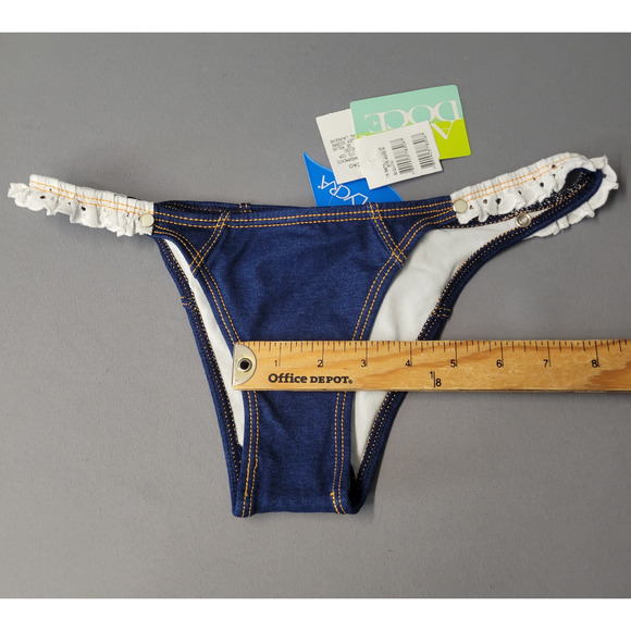 Agua Doce Brazilian Cheeky Bikini Swimsuit Womens M Triangle Top Floral Denim - Picture 12 of 16